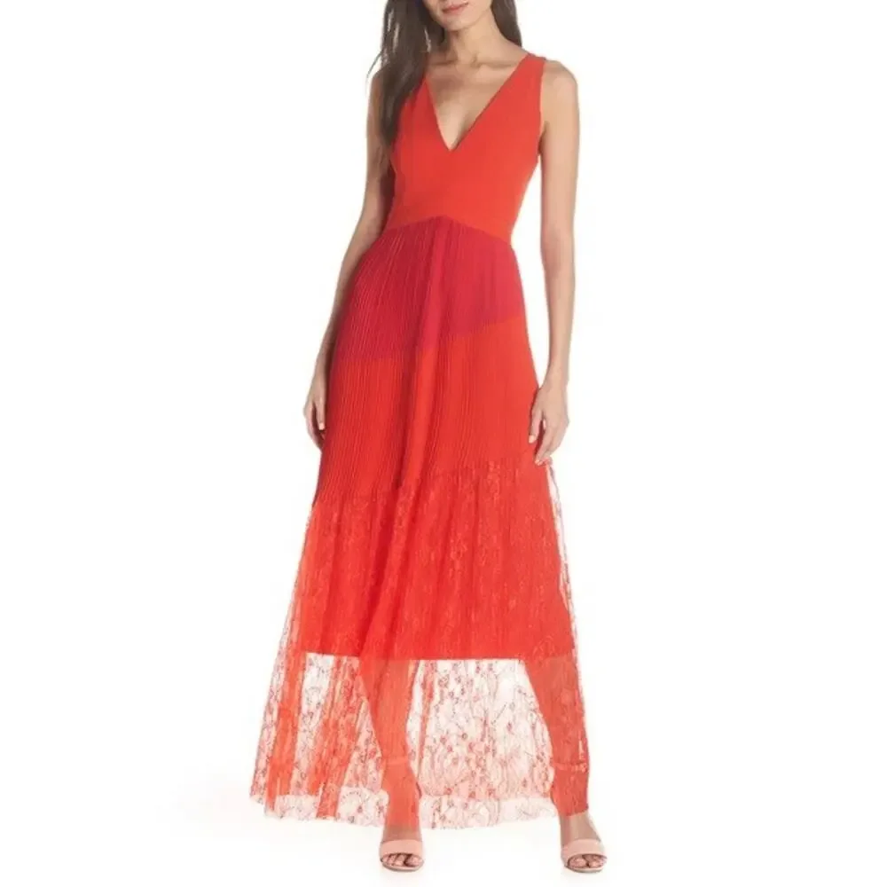 NWT Harlyn Pleated Mix Media Colorblock Evening Dress | Women's L
